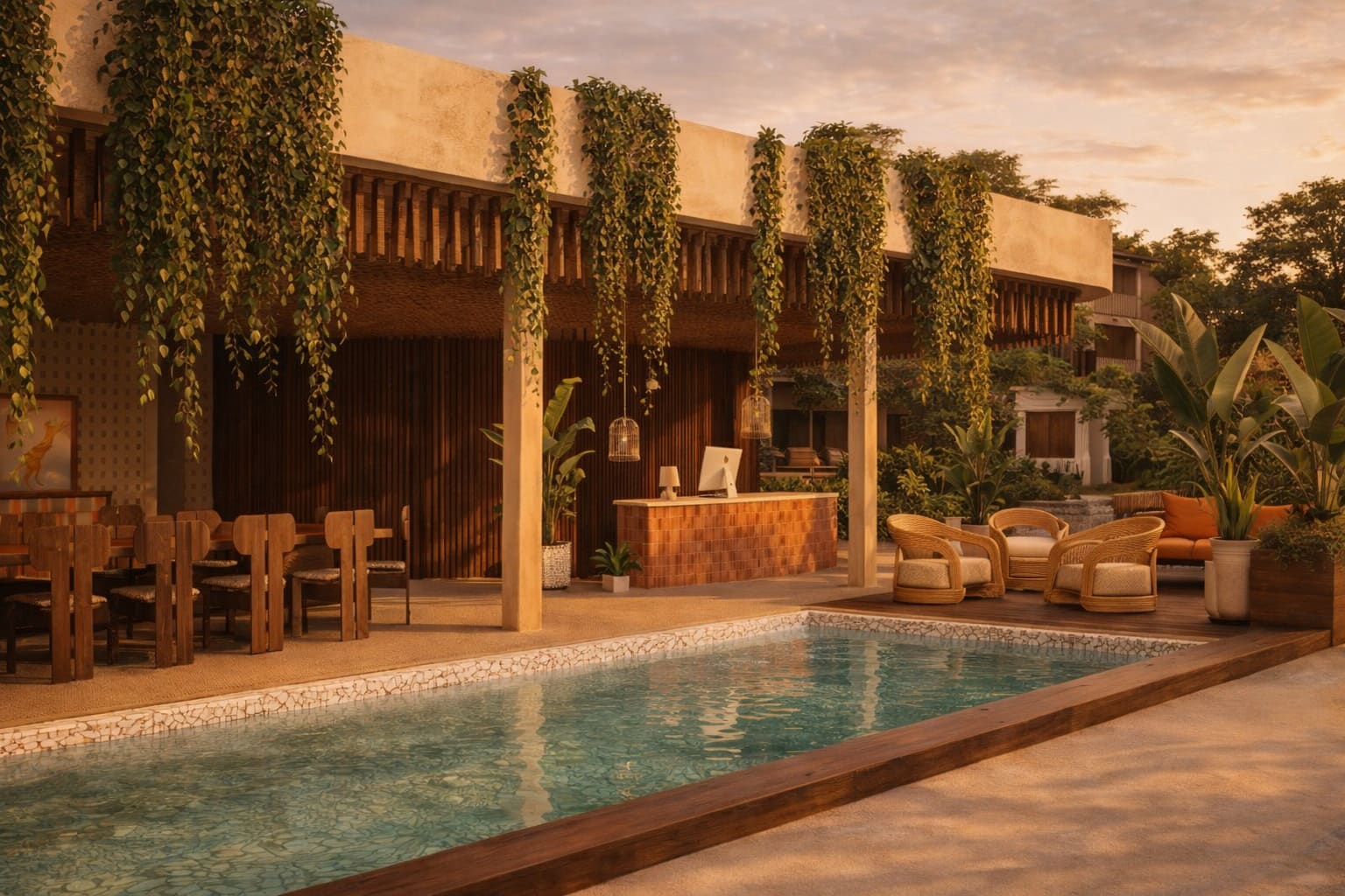 Pool House at KINS — salt pool, restaurant, sun loungers